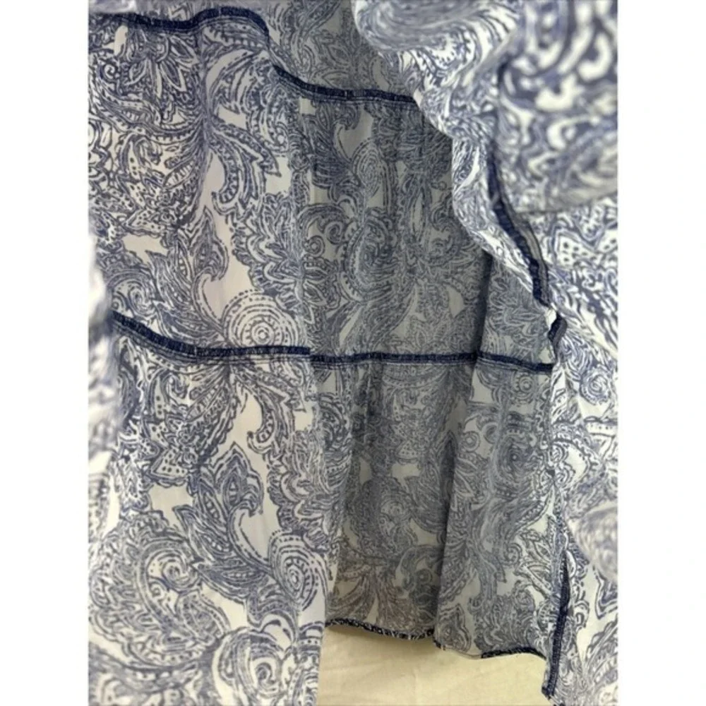 Jones New York Large Blue White Paisley Linen Blend‎ Tiered Midi Skirt